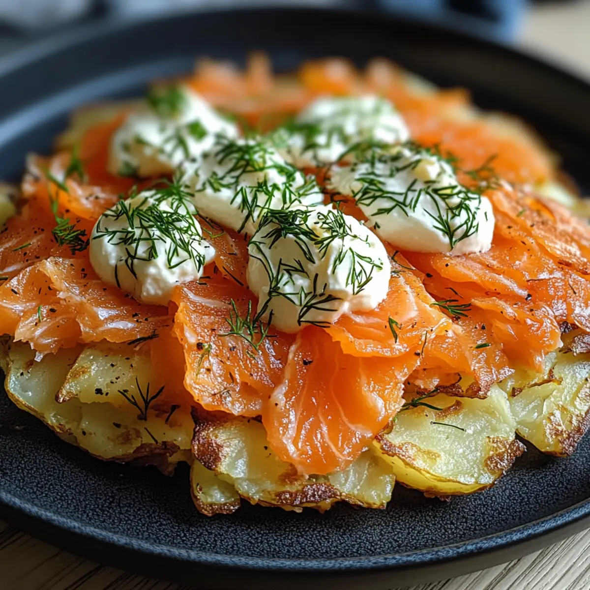 GroAer RA¶sti mit FrischkA¤se und Lachs o3ujdu